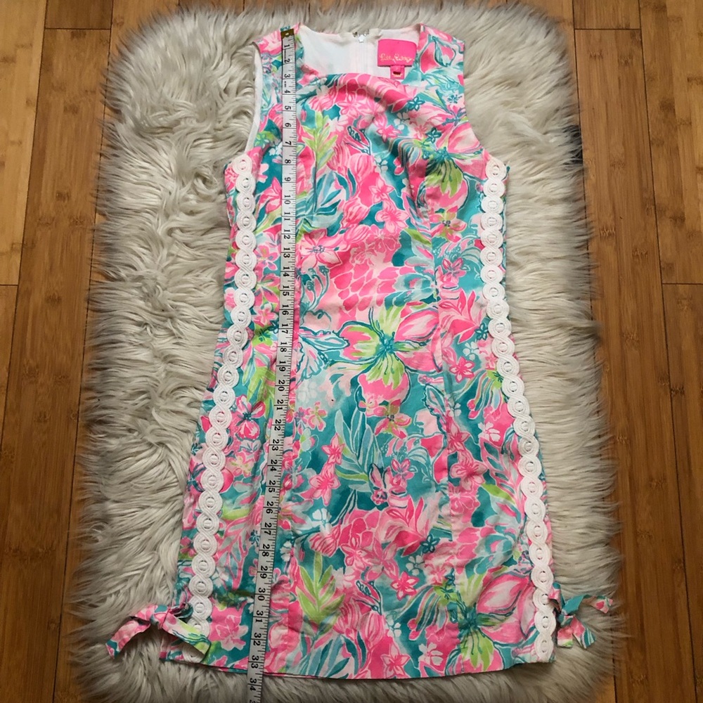 Lilly Putlizer Floral Crochet Bow Tie Pink Multicolor Sleeveless Sheath Dress 2 - Picture 11 of 11